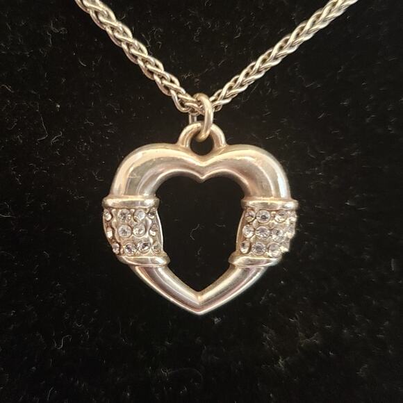Brighton Silver plated Open‎ Heart Pendant Necklace with Rhinestone Accents - Picture 2 of 6